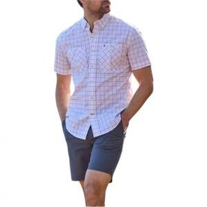 NEW TOM BECKBE tidewater short sleeve shirt in coral plaid